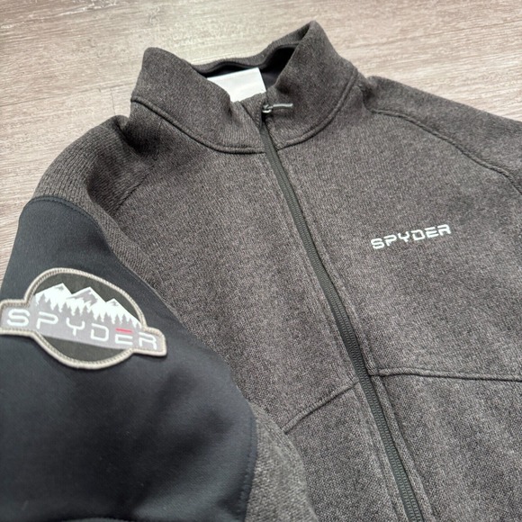 Spyder Jacket‎ Mens Medium Gray Empire Full Zip Fleece Mock Neck Pockets Sweater - Picture 1 of 13